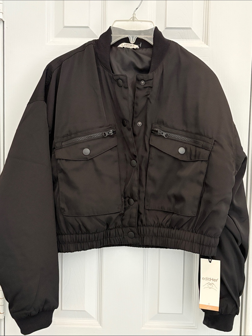 Black Cropped Bomber Jacket